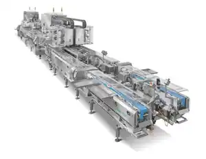 Complete automated industrial packaging line with conveyors and integrated machinery